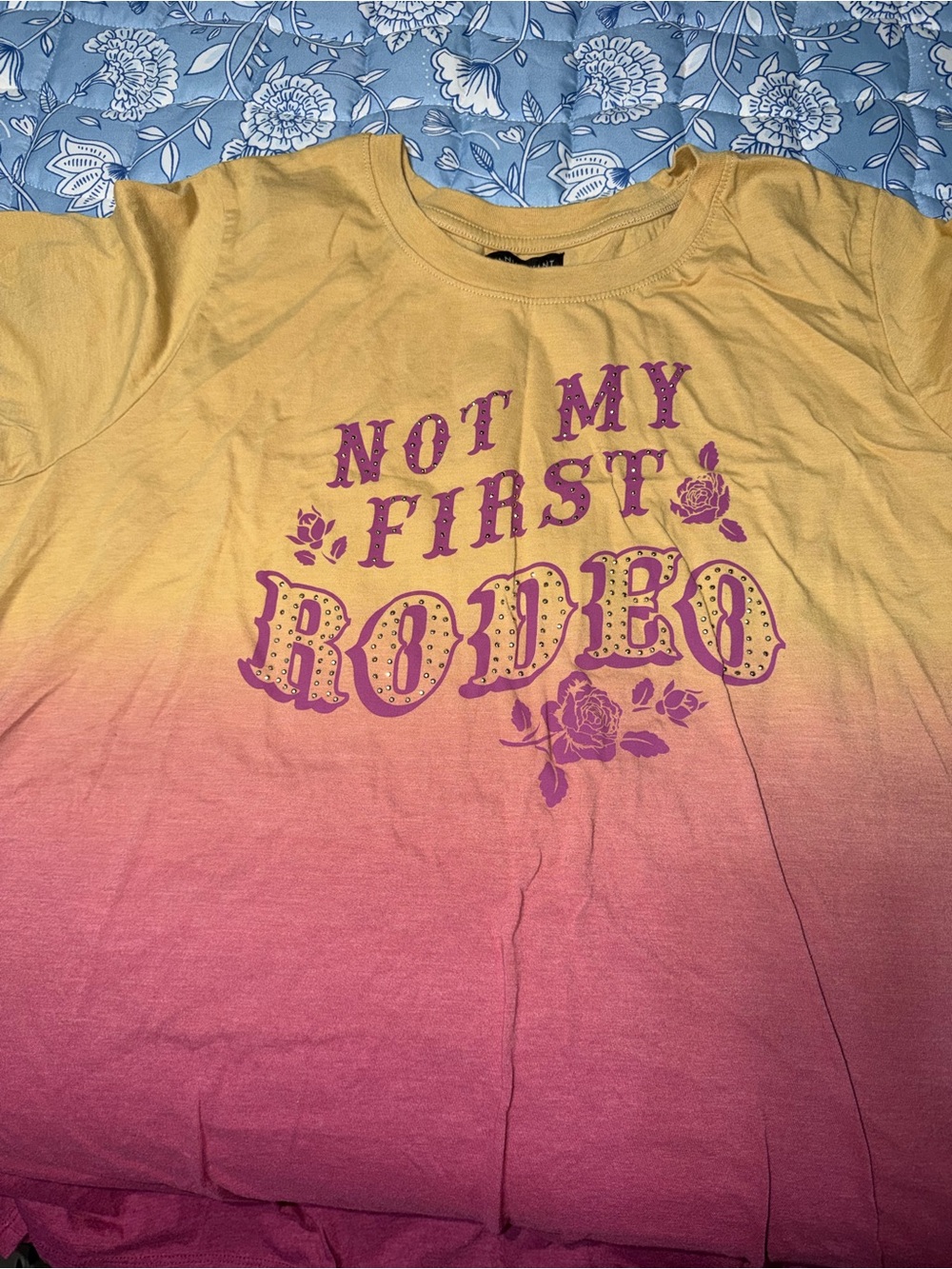 Lane Bryant Yellow to Pink Ombre "Not My First Rodeo" Tee